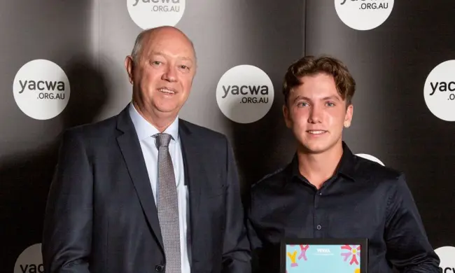 Colin PETTIT With Commissioners Participate Award Finalist Aiden Campbell 2021 WA Youth Awards