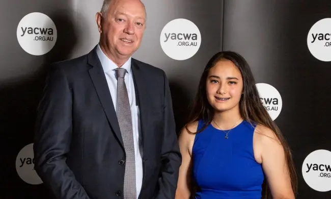 Colin PETTIT With Commissioners Participate Award Finalist Karen Gregory 2021 WA Youth Awards